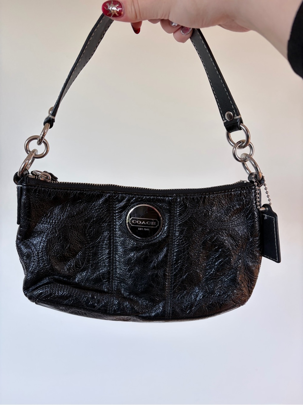 COACH Black Leather Mini Shoulder Bag with Silver Hardware